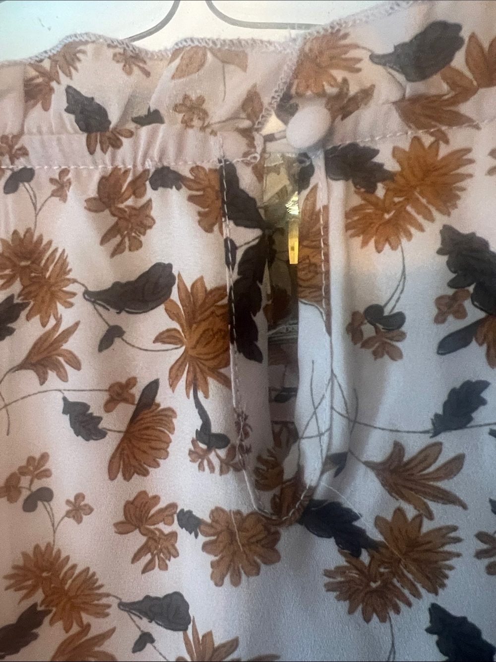 Floral Puff-Sleeve Women’s Blouse in Cream and Mustard. Beautiful for early Fall - Picture 5 of 5